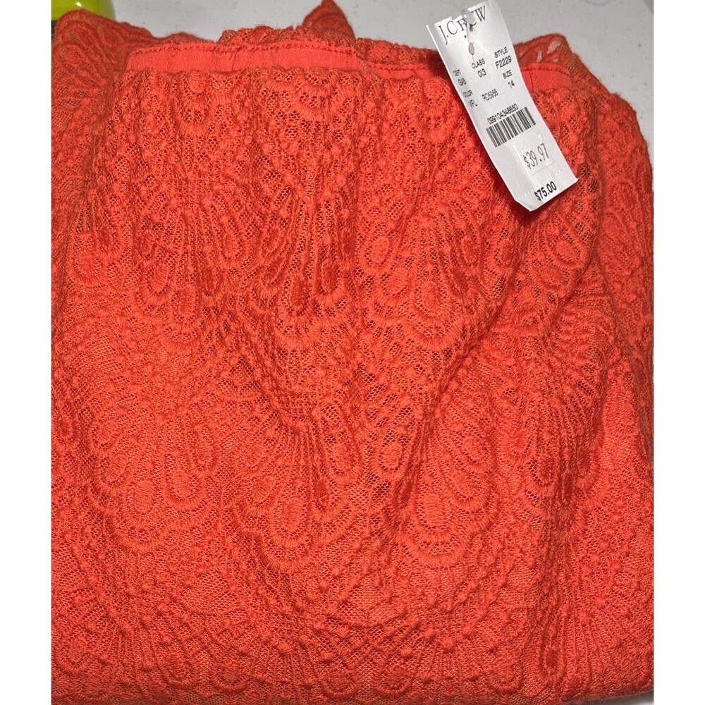 J.Crew Orange Eyelet Pencil Skirt Scalloped Hem Lined Size 14 NWT MSRP $75